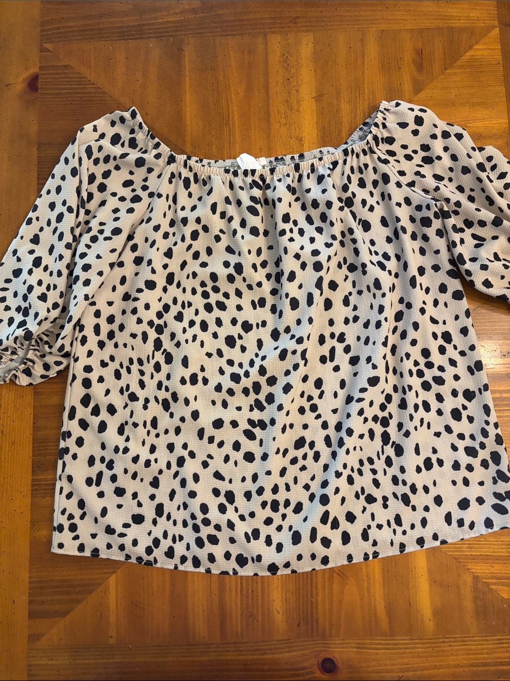 Off-Shoulder Cream Top with Black Spot Print
